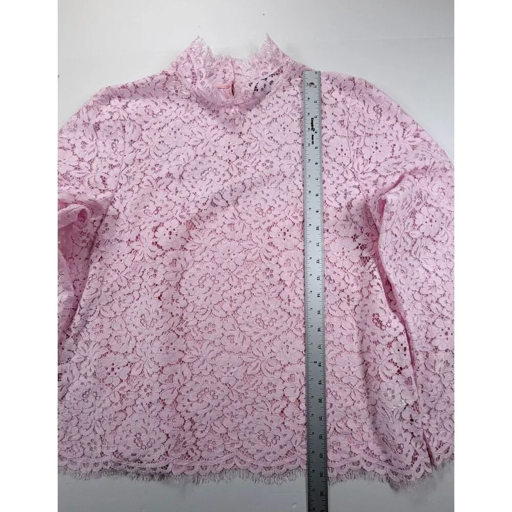 J.Crew Scalloped Lace Mockneck Top Pink Floral Lined Womens Size 12 Blouse NWOT - Picture 7 of 10